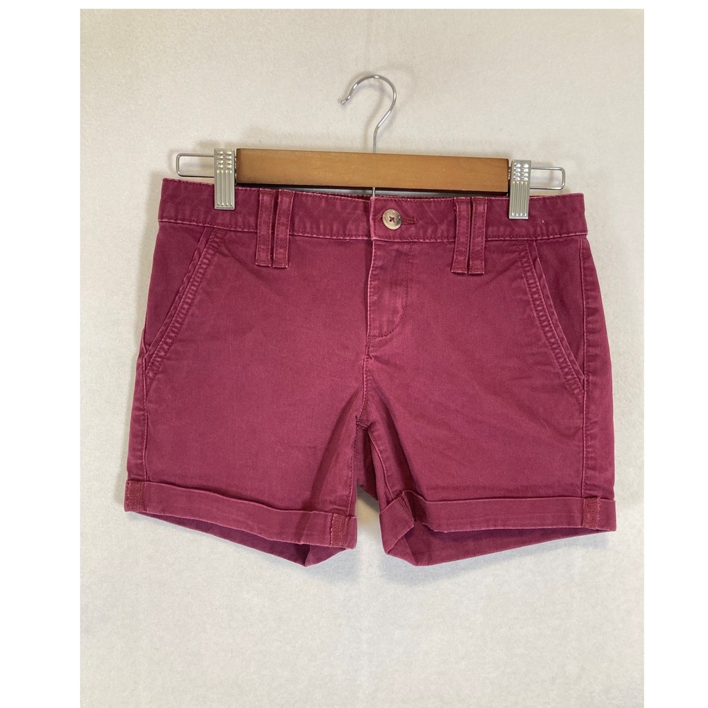Preppy Arizona Jean Co Women 3 Burgundy Cuffed Stretch Twill‎ Chino Shorts